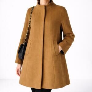 Talbots Wool Cashmere Blend Funnel Neck Car Coat Dark Camel Size 14P